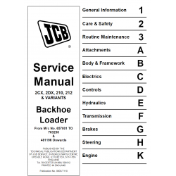 JCB instrukcje napraw + schematy + DTR: JCB 2CX - 2DX - 210 - 212 & Variants instrukcja naprawy koparko ładowarek